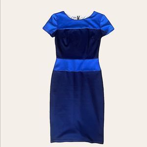 Boutique Small Fitted Blue Color Block Dress with Zipper